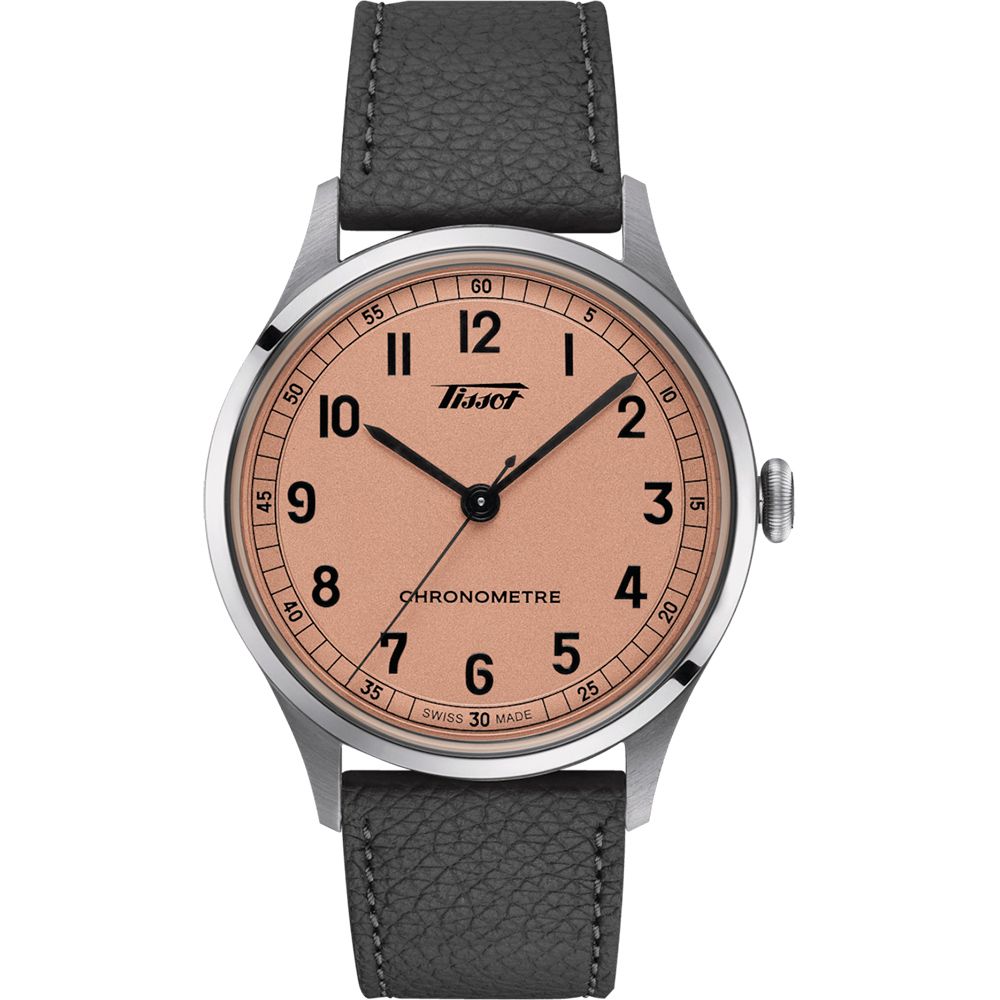 TISSOT 天梭廣告款 官方授權 Heritage 1938 COSC 天文台認證機械錶-鮭魚粉/39mm T1424641633200