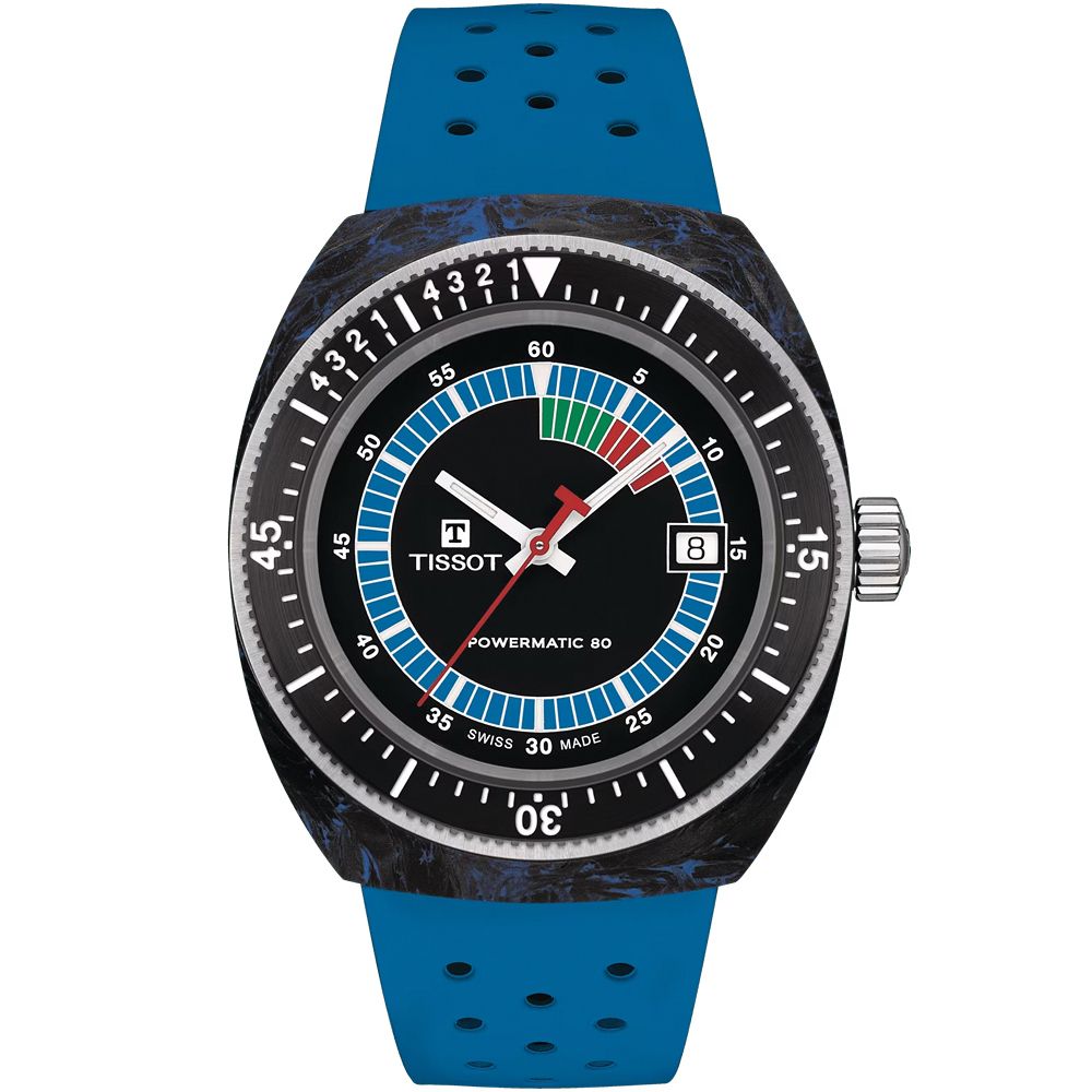 TISSOT 天梭Sideral S系列 70年代鍛造碳機械手錶-藍 T1454079705701