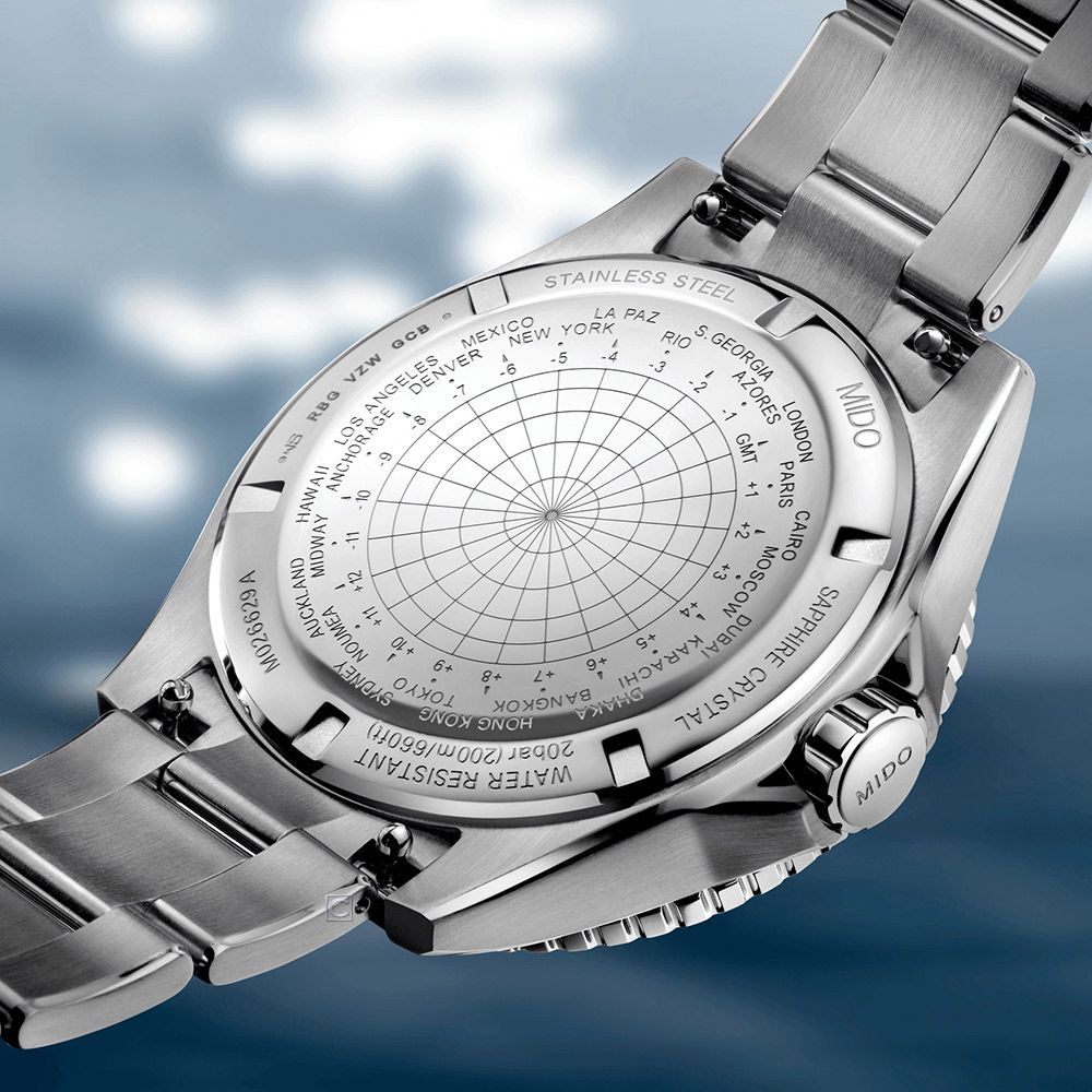 MIDOAPPHIRE CRYSDHAKAKARACHIMOSCOW CAIROMIDOLONDONAZORESPARISGMT++5WATER RESISTANT20bar (200m/660ft)HONG KONGBANGKOK+7TOKYO6+8++10 +11NOUMEA+12MIDWAYRBG GCBMEXICO 3ANCHORAGE6-STAINLESS STEELNEW YORKLA PAZRIOS.GEORGIAM026629 A