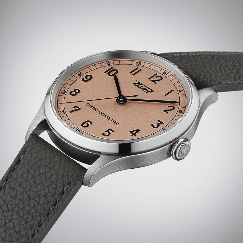 TISSOT 天梭廣告款 官方授權 Heritage 1938 COSC 天文台認證機械錶-鮭魚粉/39mm T1424641633200
